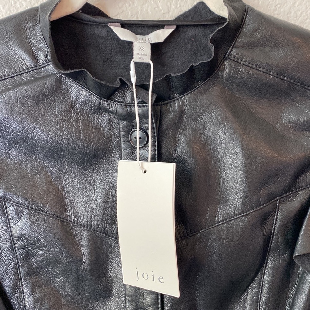 Joie Orien Black Vegan Leather Flutter Sleeve Top Size S - Picture 8 of 9